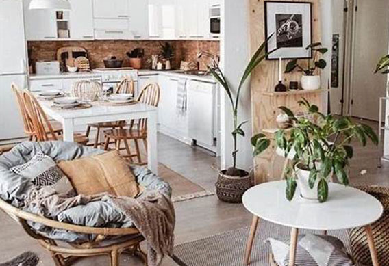 Boho stiliaus valgomasis - svetainė_